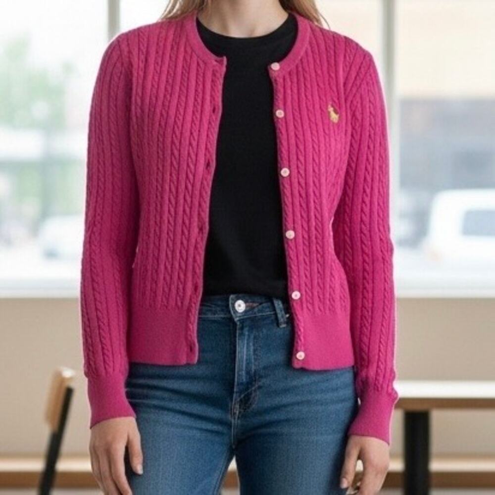 Lauren Ralph Lauren Cable Knit 100% Cotton Cardigan Women’s Small Pink